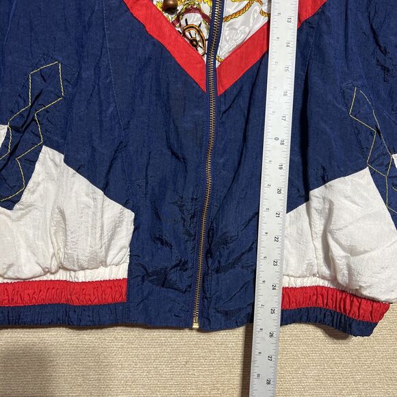 Vintage 90s Windbreaker Retro Stars Anchors Nautical Baroque Scarf Print SZ XL - Picture 6 of 9